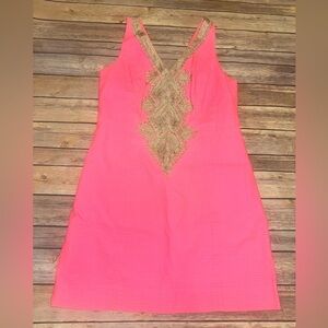 EUC Lilly Pulitzer June Shift in Neon Pink Coral Gold Classic 8
